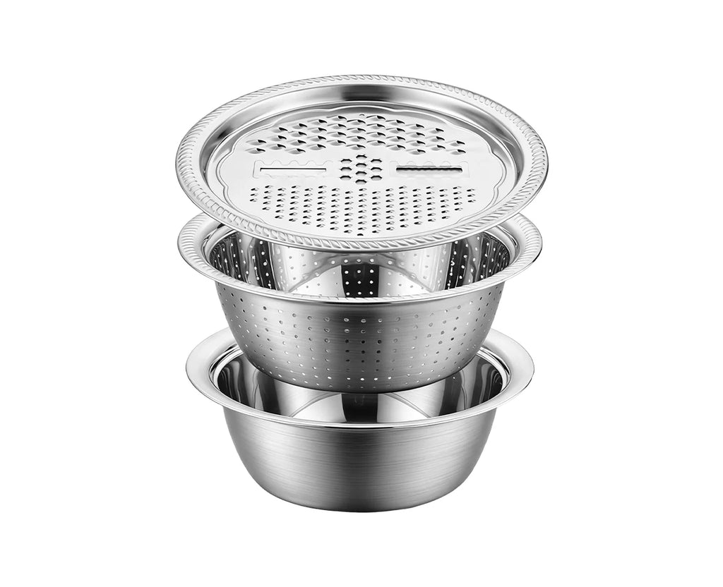📢📢50% OFF !! ⏰🥬 Slice, Grate & Julienne in Minutes! Multi-Function Stainless Steel Vegetable Prep Bowl for Easy Cooking